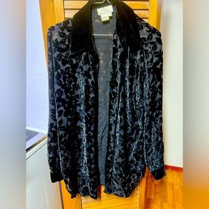 Large Black Velvet Burnout Blouse. Silk Boutique.
